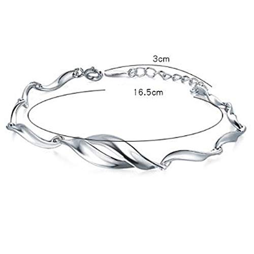 BTTNW Pulsera De La Mujer For Mujer 925 joyería de Moda Femenina Pulsera Ajustable del patrón de Onda del mar Elegante para El Regalo para La Madre (Color : Silver, Size : One Size)
