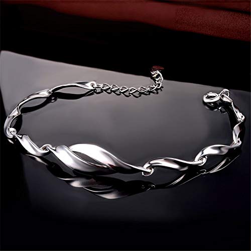 BTTNW Pulsera De La Mujer For Mujer 925 joyería de Moda Femenina Pulsera Ajustable del patrón de Onda del mar Elegante para El Regalo para La Madre (Color : Silver, Size : One Size)