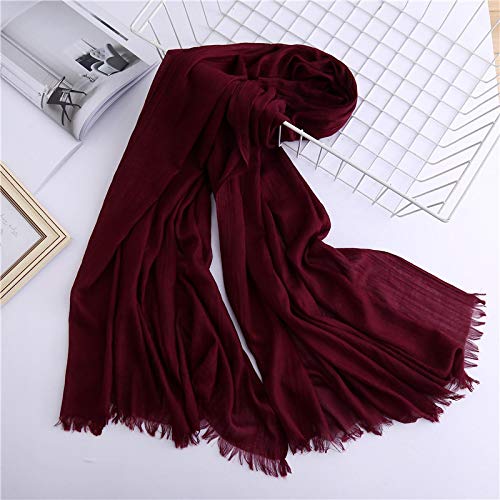 Bufanda Bufanda De Algodón Liso Liso para Mujer, Bufandas De Lino con Borlas Cálidas De Invierno, Chales Hijab, Chales, Pañuelos para Mujer, Vino