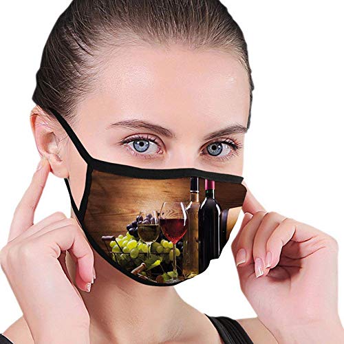 Bufanda de cara Copas de vino de vino rojo y blanco servido con uvas francés degustación gourmet marrón rubí verde pálido escudo facial cómodo unisex cara bufanda boca bufanda a prueba de viento Reusa
