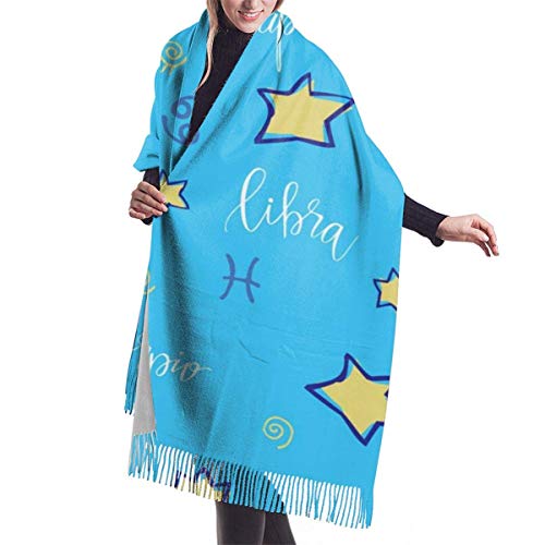 Bufanda de Invierno Para Mujer Chal Pashminas Estrella Texto Fondo Azul Grande Larga de 196 * 68CM Chal Invierno Cálida Suave Manta para Mujeres