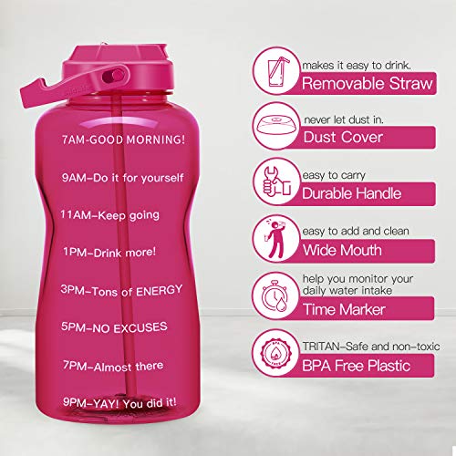 BuildLife Motivational - Botella de agua de 2 litros, sin BPA, con pajita y soporte para teléfono y recordatorio para beber más diario/a prueba de fugas, reutilizable de gran capacidad (2 litros)
