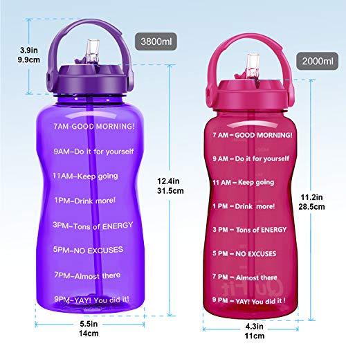 BuildLife Motivational - Botella de agua de 2 litros, sin BPA, con pajita y soporte para teléfono y recordatorio para beber más diario/a prueba de fugas, reutilizable de gran capacidad (2 litros)