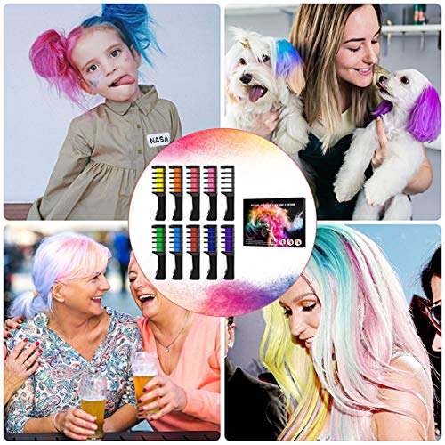 Buluri Peine de Tiza Para el Pelo, Coloración temporal Cabello, 10 Colores Tiza de Pelo, Hair Chalk Peine de tiza para el pelo, temporal, ideal para Navidad, cumpleaños, fiestas DIY Cosplay