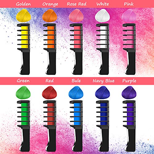 Buluri Peine de Tiza Para el Pelo, Coloración temporal Cabello, 10 Colores Tiza de Pelo, Hair Chalk Peine de tiza para el pelo, temporal, ideal para Navidad, cumpleaños, fiestas DIY Cosplay