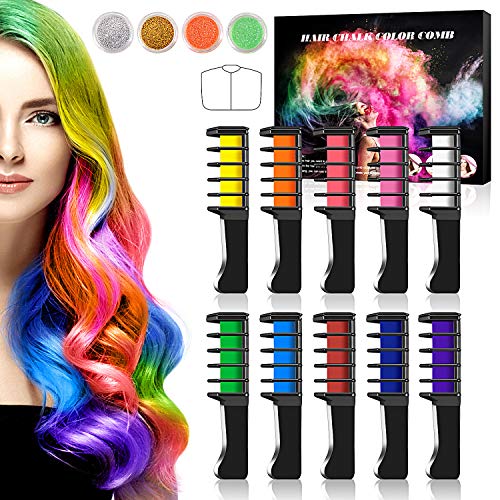 Buluri Peine de Tiza Para el Pelo, Coloración temporal Cabello, 10 Colores Tiza de Pelo, Hair Chalk Peine de tiza para el pelo, temporal, ideal para Navidad, cumpleaños, fiestas DIY Cosplay