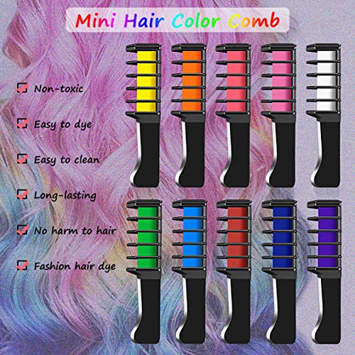 Buluri Peine de Tiza Para el Pelo, Coloración temporal Cabello, 10 Colores Tiza de Pelo, Hair Chalk Peine de tiza para el pelo, temporal, ideal para Navidad, cumpleaños, fiestas DIY Cosplay