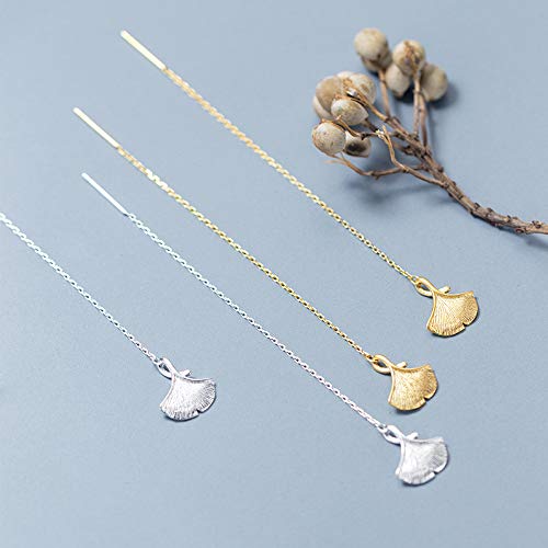 Butterfly BB S925 Ginkgo biloba Hoja línea de Hongo Blanco Gotas para los oídos Dangler Mujer Pendiente esterlina de Plata Ginkgo Hoja línea Oreja Simplicidad Almendra Deja Pendientes Largos,Plata