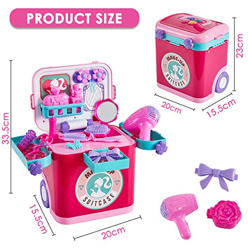 Buyger 4 en 1 Maletin Maquillaje Juguete Infantil Belleza Joyería Peluqueria Juegos de Imitación para Niño Niña 3 4 5 Años