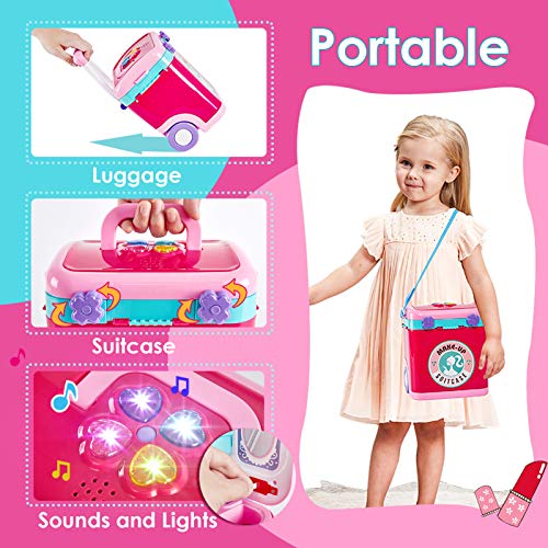 Buyger 4 en 1 Maletin Maquillaje Juguete Infantil Belleza Joyería Peluqueria Juegos de Imitación para Niño Niña 3 4 5 Años