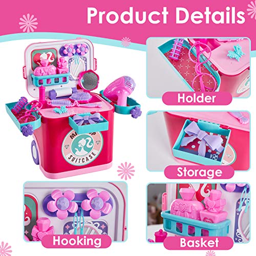 Buyger 4 en 1 Maletin Maquillaje Juguete Infantil Belleza Joyería Peluqueria Juegos de Imitación para Niño Niña 3 4 5 Años