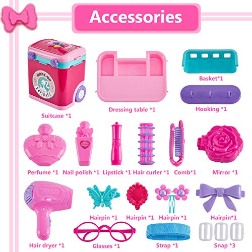 Buyger 4 en 1 Maletin Maquillaje Juguete Infantil Belleza Joyería Peluqueria Juegos de Imitación para Niño Niña 3 4 5 Años
