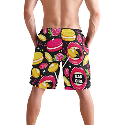 Buyxbn Lip Rose Macaron Diamond Lollipops S - Pantalones cortos de baño para hombre con forro de malla Color-1 M