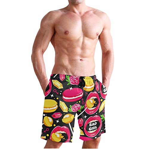 Buyxbn Lip Rose Macaron Diamond Lollipops S - Pantalones cortos de baño para hombre con forro de malla Color-1 M