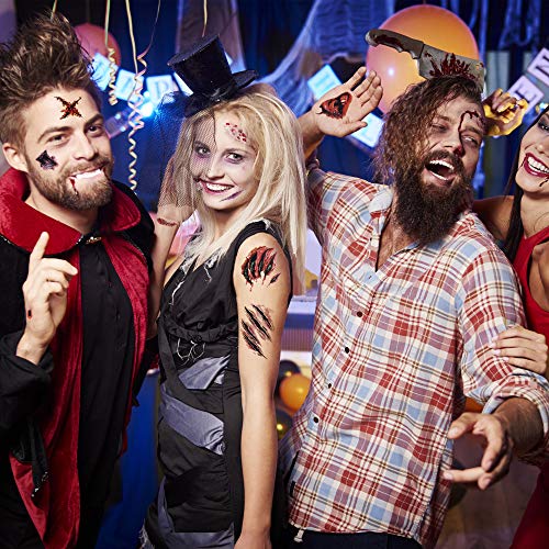 BUZIFU Tatuajes Temporales de Heridas y Cicatrices(20 Hojas) Tatuajes Temporales Realistas de Halloween y Carnaval Calcomanias Tatuajes para Adultos y Niños,para Adherirse a Cualquier Parte del Cuerpo