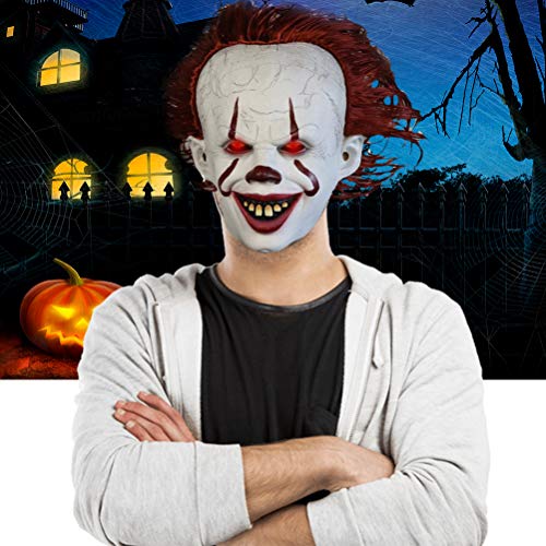 Bweele Máscara de Payaso de Halloween, Máscara de Terror de Halloween Máscara de Payaso Máscara de látex de látex Pennywise con Cabello Adjunto para el Carnaval Carnaval de Halloween