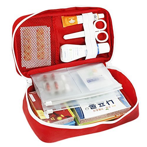 BXT Bolsa Neceser de pastillero emergencia primeros auxilios organizador de pilule compartimento de almacenaje medicina caja de protección para viajes Coche Casa Camping Solution Saline, color rojo