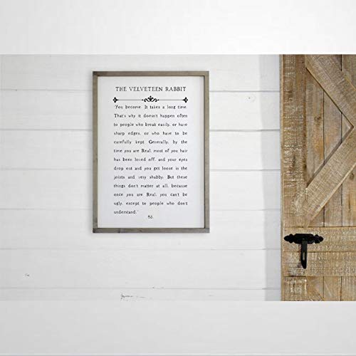BYRON HOYLE The Velveteen Rabbit - Cartel de madera con marco para colgar en la pared, decoración rústica del hogar para guardería, porche, pared de galería, inauguración de la casa