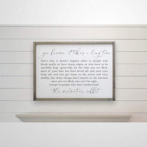 BYRON HOYLE The Velveteen Rabbit - Cartel de madera con marco para colgar en la pared, decoración rústica del hogar para guardería, porche, pared de galería, inauguración de la casa