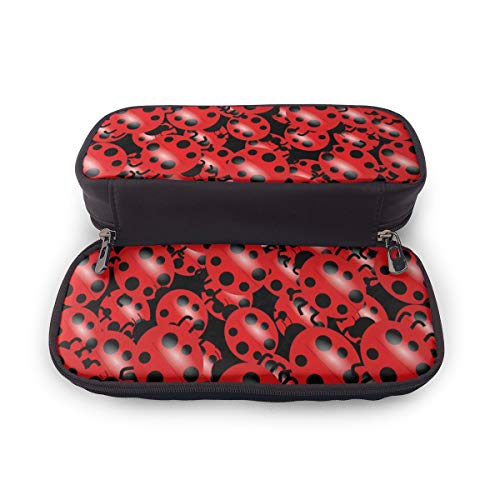 BYTHDA Ladybug - Estuche de Piel para lápices de Maquillaje, Organizador de Escritorio, Soporte para lápices con Cremallera, Negro, Talla única