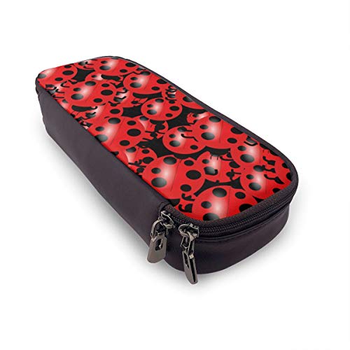 BYTHDA Ladybug - Estuche de Piel para lápices de Maquillaje, Organizador de Escritorio, Soporte para lápices con Cremallera, Negro, Talla única