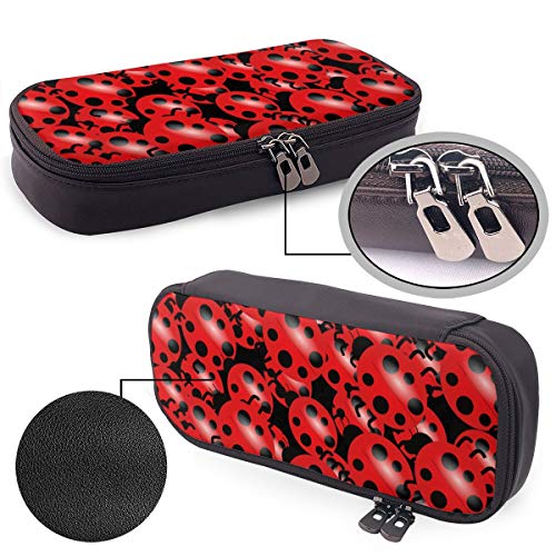 BYTHDA Ladybug - Estuche de Piel para lápices de Maquillaje, Organizador de Escritorio, Soporte para lápices con Cremallera, Negro, Talla única