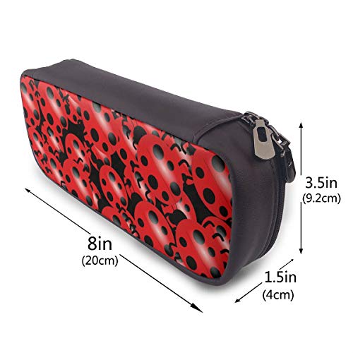 BYTHDA Ladybug - Estuche de Piel para lápices de Maquillaje, Organizador de Escritorio, Soporte para lápices con Cremallera, Negro, Talla única