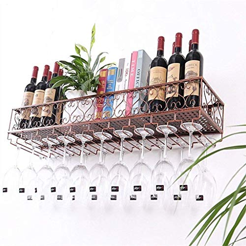 BYYB Metal Negro Colgante de Pared Montado Vino Champaña Copas de Cristal Soporte de Estante para vajilla, 60 x 25 cm Capacidad para hasta 12 Botellas de Vino y 12 Tazas de Vasos