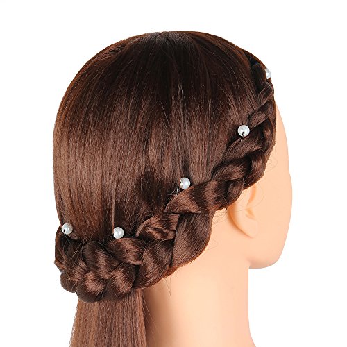 Cabeza de Maniquí, TopDirect 75cm/29.5" Cabello Largo Practicas Formación Muñeca de la Cosmetología para Peluquería, Cabeza de Muñeca con Soporte de Mesa + Accesorios de Peinado, Marrón