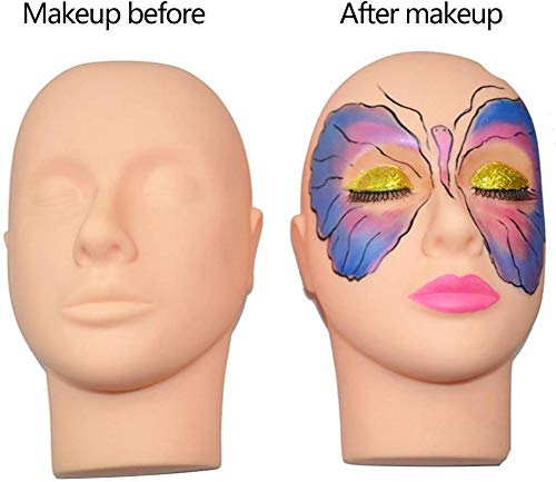 Cabeza de Maquillaje con 10 pares Pestañas Falsas y 1pcs Clip de Pestañas para Maquillaje de Práctica Labio de Extensión de Pestañas Modelo