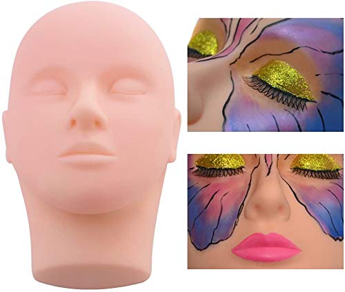 Cabeza de Maquillaje con 10 pares Pestañas Falsas y 1pcs Clip de Pestañas para Maquillaje de Práctica Labio de Extensión de Pestañas Modelo