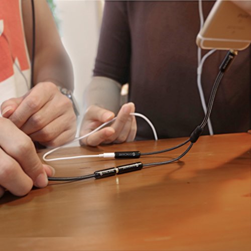 Cable Divisor Syncwire, Splitter Jack Auriculares Nylon trenzado [23cm] Cable divisor de Jack (Audio estéreo) - Macho de 3.5mm a 2 Hembras de 3.5mm, Cable para Apple, Samsung, Smartphones, MP3