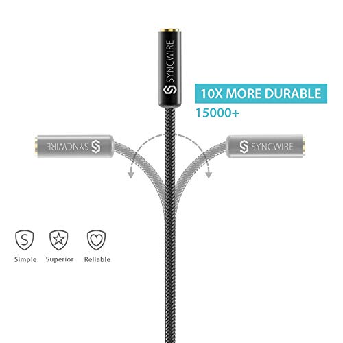 Cable Divisor Syncwire, Splitter Jack Auriculares Nylon trenzado [23cm] Cable divisor de Jack (Audio estéreo) - Macho de 3.5mm a 2 Hembras de 3.5mm, Cable para Apple, Samsung, Smartphones, MP3