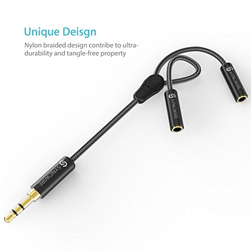 Cable Divisor Syncwire, Splitter Jack Auriculares Nylon trenzado [23cm] Cable divisor de Jack (Audio estéreo) - Macho de 3.5mm a 2 Hembras de 3.5mm, Cable para Apple, Samsung, Smartphones, MP3