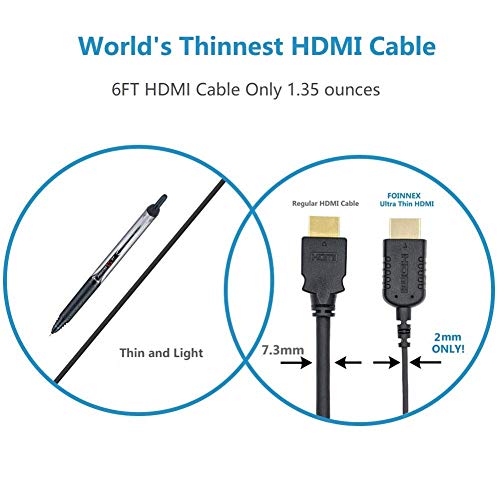 Cable HDMI Flexible & Delgado 2 Metros,FOINNEX Cable HDMI Ultra Thin, Alta Velocidad Soportes Ultra HD 4K@30Hz, 2K, 1080P, 3D, Ethernet, ARC, HDR para Nintendo Switch, PS3, PS4, Xbox, HDTV, PC, Laptop