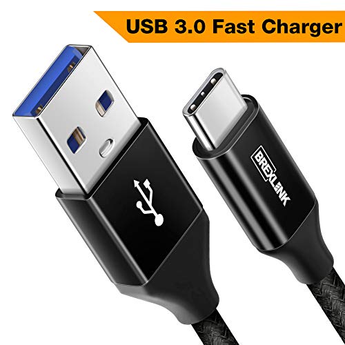 Cable Tipo C 3.0 [2 Uds,2M], BrexLink Cable Cargador de Carga Rapida Nylon para Xiaomi Mi A1 A2 A3 9T Redmi Note 7 8, Samsung Galaxy S8 S9 S10 A40 A70,Huawei P20 P30 Mate 20,Cubot,Bq (Negro)