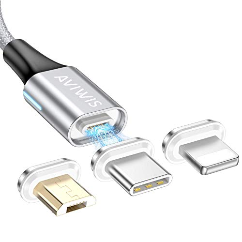 Cable USB Magnético, AVIWIS Multi Cable Magnetic de Carga Cargador Iman con Adaptador 3 en 1 Micro USB Tipo C IP Compatible con Android Galaxy, Xiaomi, Huawei, Honor, Kindle