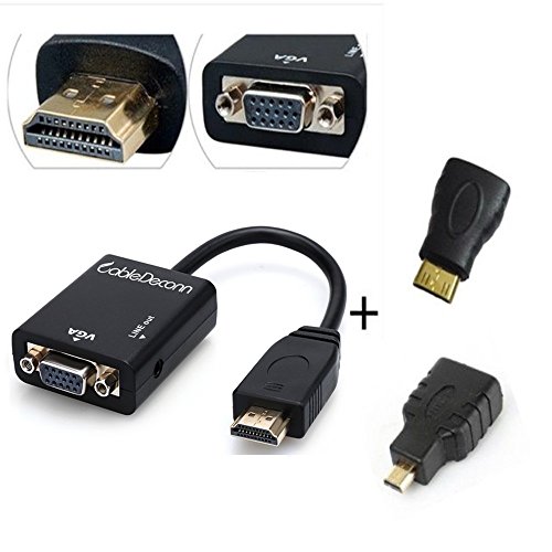 CABLEDECONN 3 en 1 HDMI macho a VGA adaptador Convertidor Cable + Micro HDMI a HDMI + Mini HDMI a HDMI con salida de audio