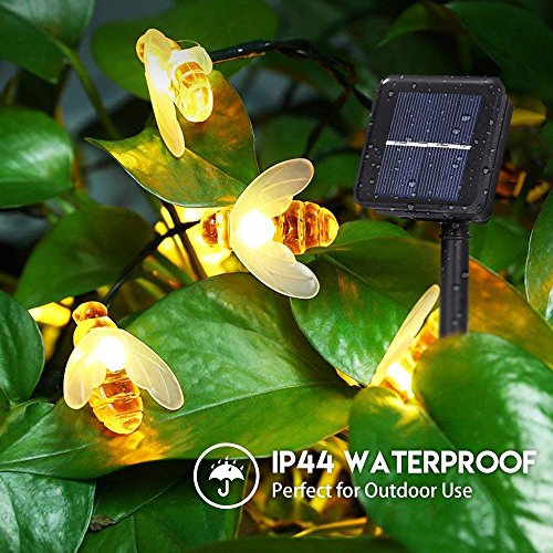 Cadena de Luces Solar 30 LED Guirnalda Luces Solares Exteriores Impermeables en forma de Abeja para Jardín Patio Árboles Césped Color Blanco Cálido