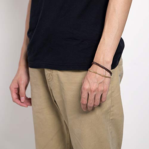 Cadenas Cortas 20cm de Cordones Entretejidos Cuero Moreno Corchete Mosquetón Masculino Femenino de Regalo 5mm Cadena Corta para Manos Pulseras Modernas Hip Hop Rock