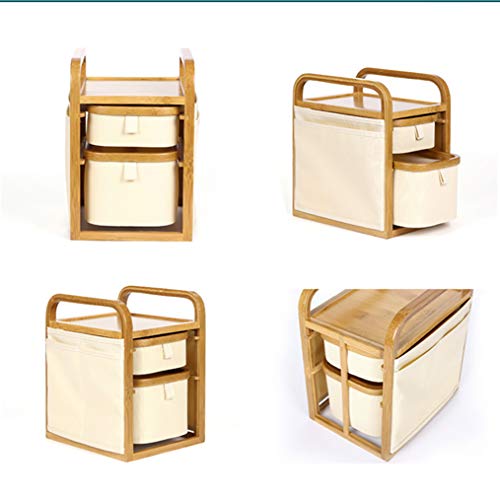 Caja de almacenamiento de cosméticos japoneses, caja de acabado de banco, cajón de tela Oxford con marco de bambú, almacenamiento multifuncional, mango curvo fácil de mover, 18.5 × 23 × 27 / 34cm (L