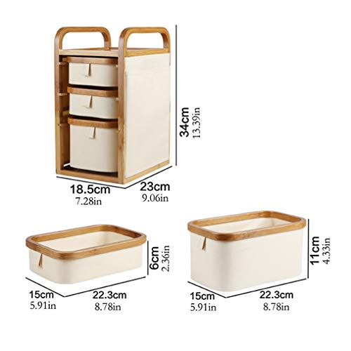 Caja de almacenamiento de cosméticos japoneses, caja de acabado de banco, cajón de tela Oxford con marco de bambú, almacenamiento multifuncional, mango curvo fácil de mover, 18.5 × 23 × 27 / 34cm (L