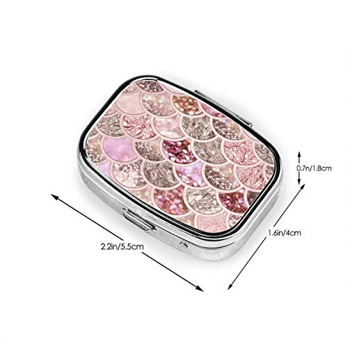 Caja de pastillas cuadrada Oro rosa Blush Glitter Ombre Escamas de sirena Patrón Metal Medicina Organizador Contenedor Estuche Almacenamiento Viaje Caja decorativa diaria Estuche