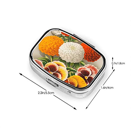 Caja de pastillas cuadrada Pensamientos y caléndulas Organizador de metal para medicinas Estuche para contenedores Almacenamiento Viaje Caja decorativa diaria Soporte para estuches