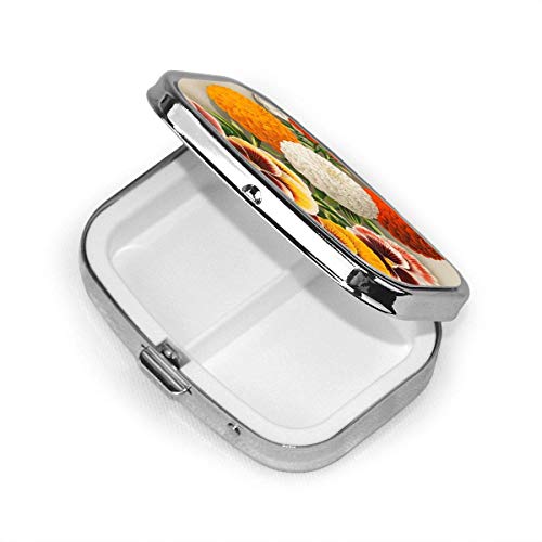 Caja de pastillas cuadrada Pensamientos y caléndulas Organizador de metal para medicinas Estuche para contenedores Almacenamiento Viaje Caja decorativa diaria Soporte para estuches