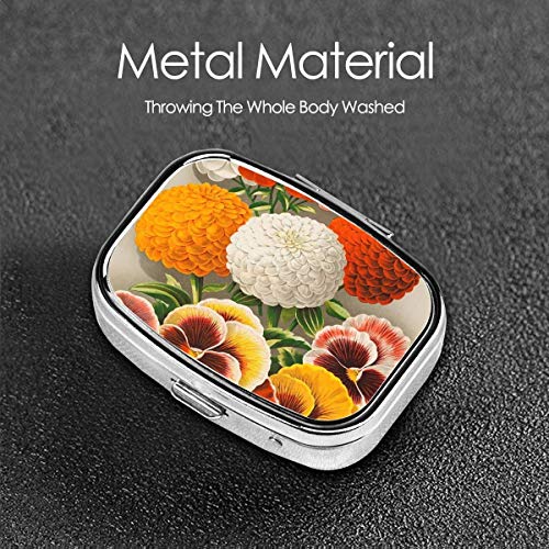 Caja de pastillas cuadrada Pensamientos y caléndulas Organizador de metal para medicinas Estuche para contenedores Almacenamiento Viaje Caja decorativa diaria Soporte para estuches