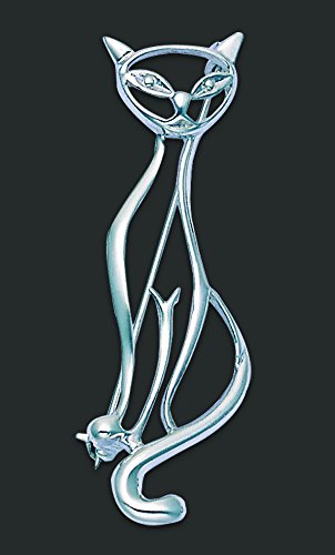 Caja de regalo - diseño abierto de plata de ley de gato broche con forma de - TAMAÑO: 39mm x 10mm