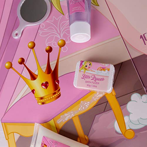 Calendario de Adviento de princesa de Accentra, para niñas, con 24 productos de cuidado corporal y de baño, productos cosméticos para una época de Adviento variada y elegante