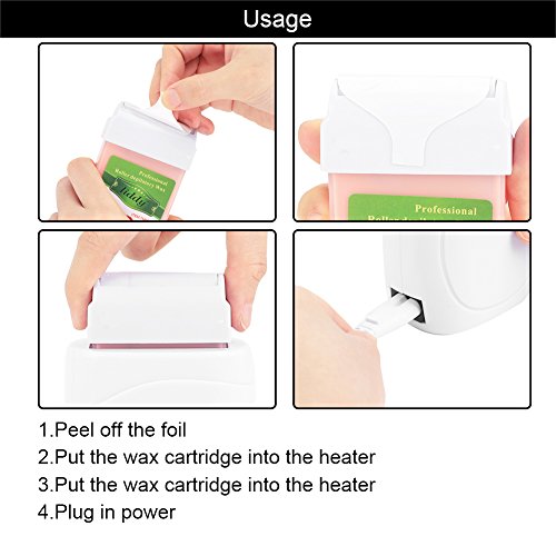Calentador de cera calienta máquina enceradora de cera 3 en 1 roll on wax device set de depilación de cartuchos de cera con 100 piezas de papel de depilación para depilación corporal(EU)