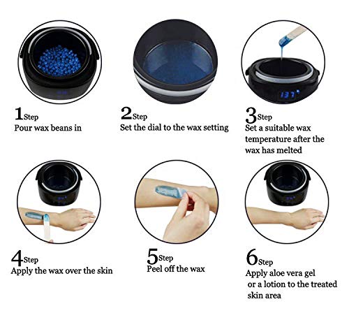 Calentador de cera Depilación, Calentador de cera digital con temperatura de ajuste automático para mujeres, hombres y aplicadores de cera para rostro, cuerpo, bikini, piernas con pantalla LED